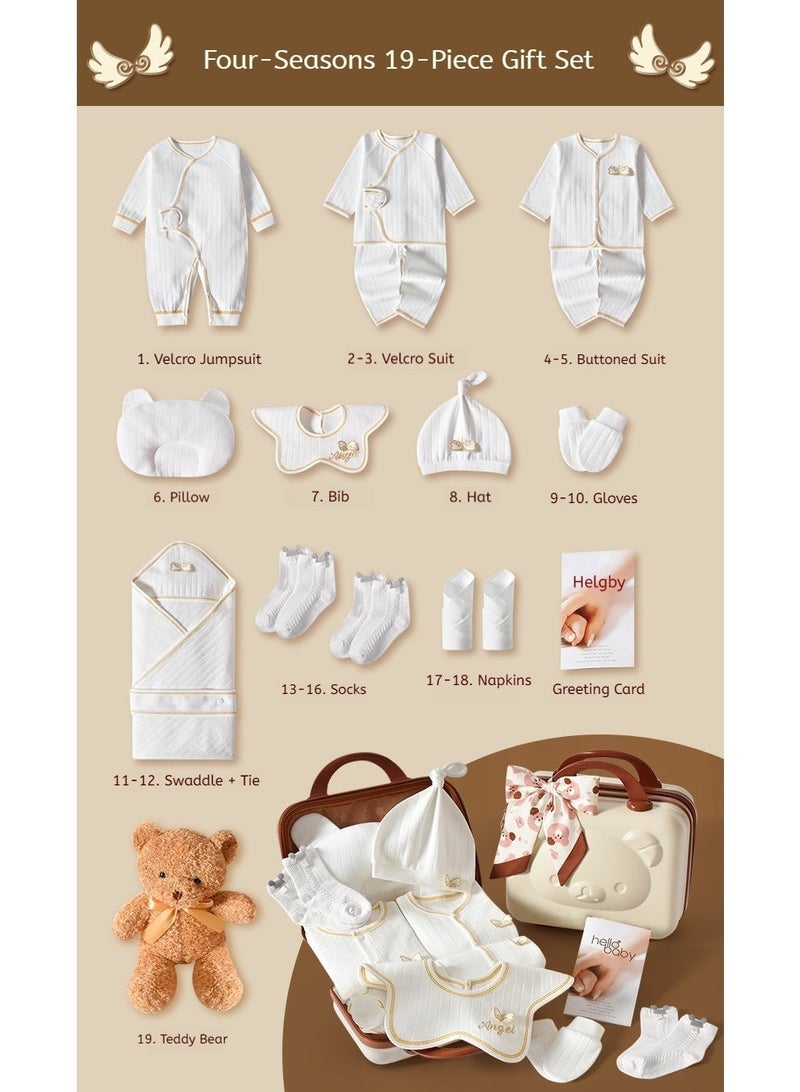 19 PCS Baby Layette Gift Set Suitcase-Newborn Gift Set, Baby Clothes Accessories Hat Socks Pillow Blanket Toy, Premium Cotton, for four seasons Spring Summer Autumn Winter, 0-3 Months - Angel - Image 3